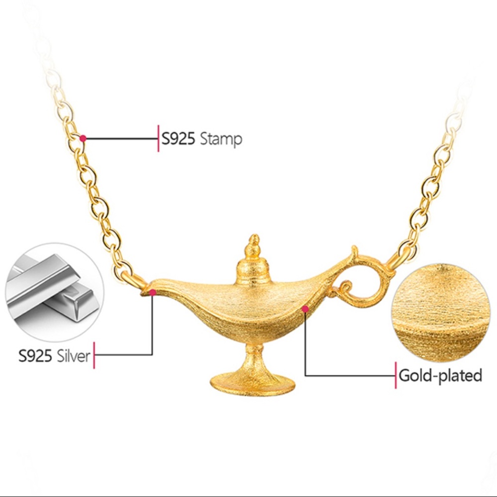 Artisan Made Gold 925 Silver The Zorina Aladdin Lamp Necklace - Picture 6 of 7